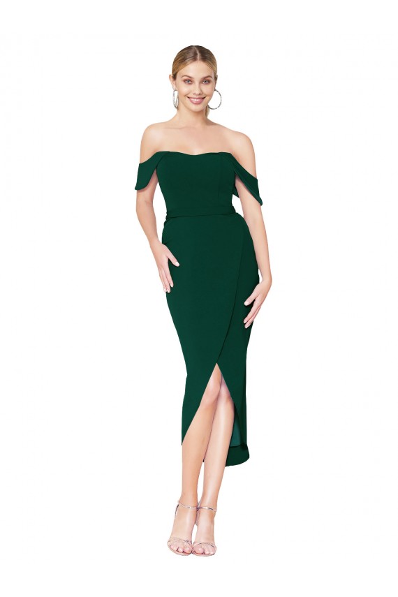 Sleeveless High Neck Stretch Crepe Midnight Green Knee Length High Low Formal Dress