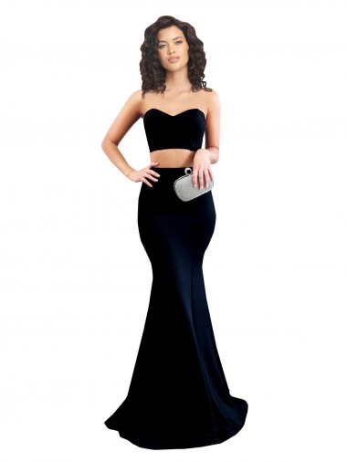 Affordable Sleeveless High Neck Stretch Crepe Black Mermaid Long Formal Dress UK