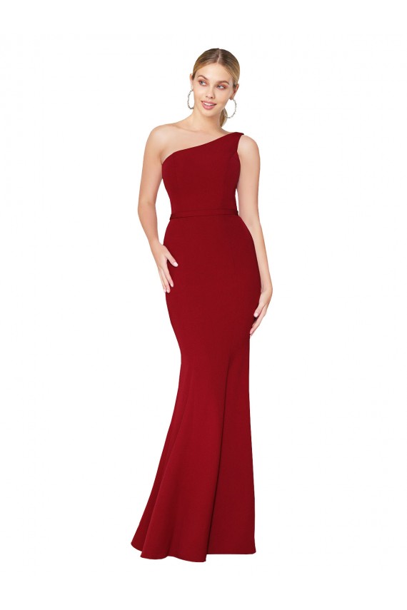 Sleeveless High Neck Stretch Crepe Burgundy Long Formal Dress