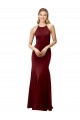 Sleeveless High Neck Stretch Crepe Burgundy Gold Long Formal Dress