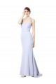 Sleeveless High Neck Stretch Crepe Light Sky Blue Long Formal Dress