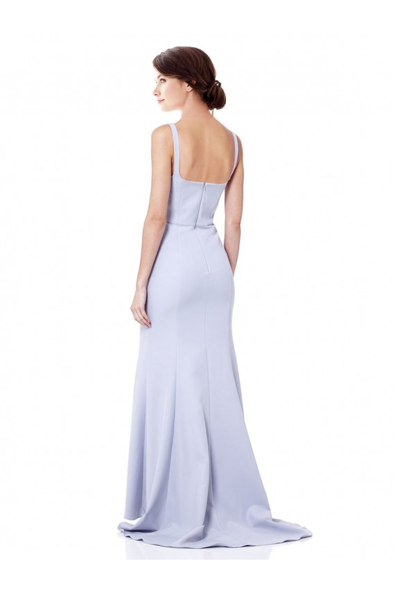 Sleeveless High Neck Stretch Crepe Light Sky Blue Long Formal Dress