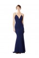 Sleeveless High Neck Stretch Crepe Navy Blue Long Formal Dress