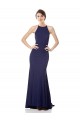 Sleeveless High Neck Stretch Crepe Navy Blue Long Formal Gowns