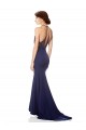 Sleeveless High Neck Stretch Crepe Navy Blue Long Formal Gowns