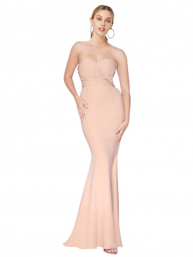 Affordable Sleeveless High Neck Stretch Crepe Nude Long Formal Dress UK