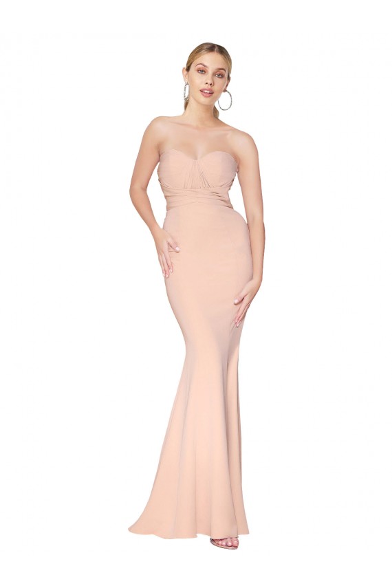 Sleeveless High Neck Stretch Crepe Nude Long Formal Dress
