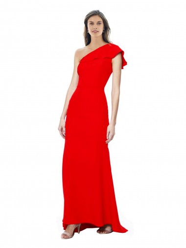Affordable Sleeveless High Neck Stretch Crepe Red Long One Shoulder Formal Dress UK