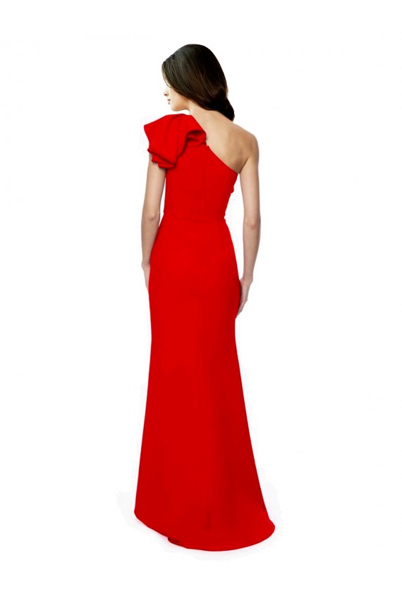 Sleeveless High Neck Stretch Crepe Red Long One Shoulder Formal Dress