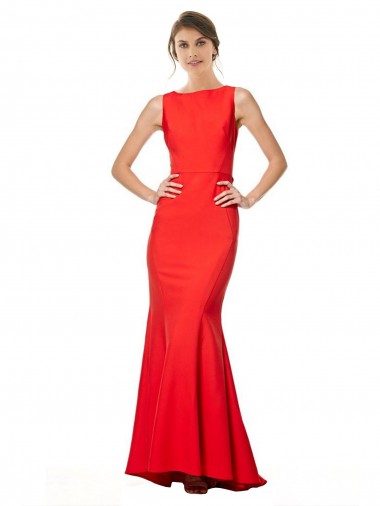 Affordable Sleeveless High Neck Stretch Crepe Red Long Open Back Formal Dress UK