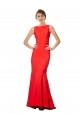 Sleeveless High Neck Stretch Crepe Red Long Open Back Formal Dress