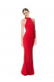 Sleeveless High Neck Stretch Crepe Red Long Halter Formal Dress