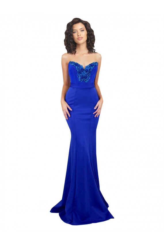 Sleeveless High Neck Stretch Crepe Royal Blue Long Formal Dress