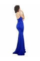 Sleeveless High Neck Stretch Crepe Royal Blue Long Formal Dress