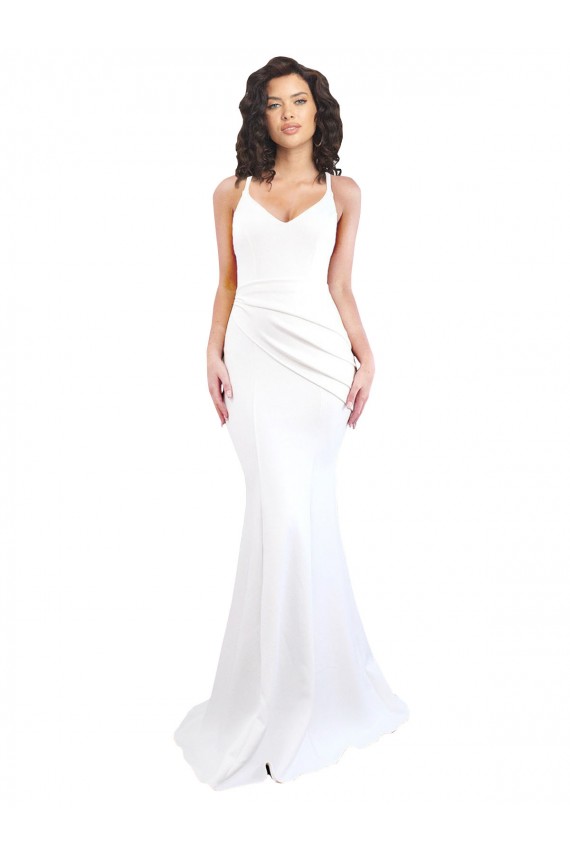 Sleeveless High Neck Stretch Crepe White Long Black Tie Formal Dress