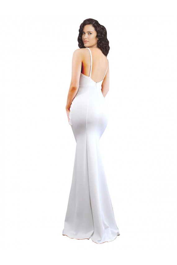 Sleeveless High Neck Stretch Crepe White Long Black Tie Formal Dress