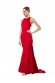 Sleeveless High Neck Stretch Crepe Red Long Formal Gowns