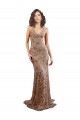 Sleeveless High Neck Stretch Crepe & Sequin Tulle Rose Gold Long Formal Dress
