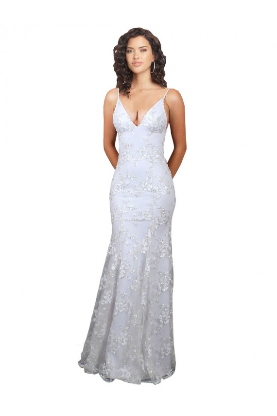 Sleeveless High Neck Stretch Crepe & Sequin Tulle White Long Formal Dress