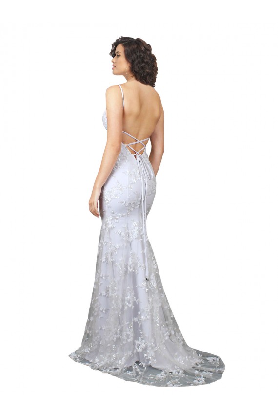 Sleeveless High Neck Stretch Crepe & Sequin Tulle White Long Formal Dress