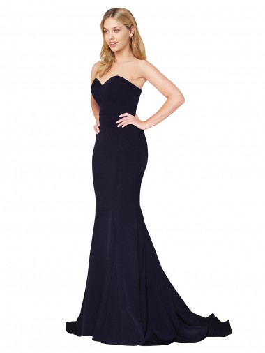 Affordable Sleeveless High Neck Stretch Crepe Dark Navy Sweep Train Formal Dress UK