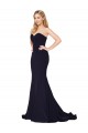 Sleeveless High Neck Stretch Crepe Dark Navy Sweep Train Formal Dress