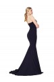 Sleeveless High Neck Stretch Crepe Dark Navy Sweep Train Formal Dress