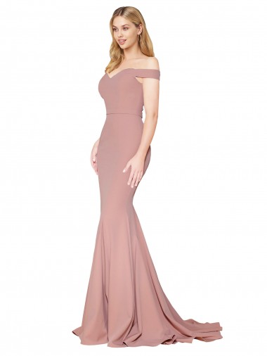 Affordable Sleeveless High Neck Stretch Crepe Dusty Pink Mermaid Sweep Train Formal Dress UK