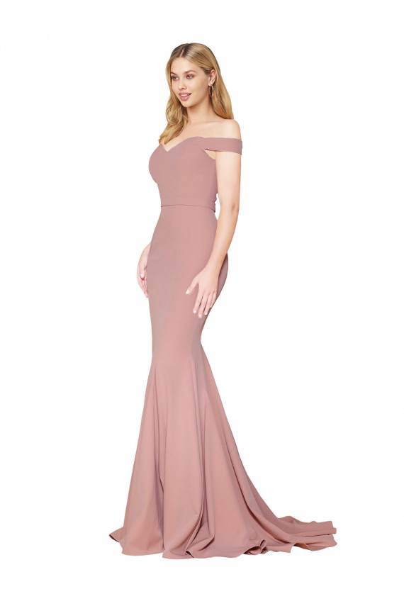 Sleeveless High Neck Stretch Crepe Dusty Pink Mermaid Sweep Train Formal Dress