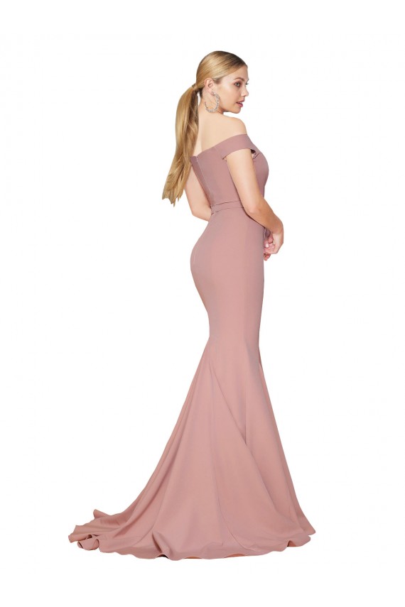 Sleeveless High Neck Stretch Crepe Dusty Pink Mermaid Sweep Train Formal Dress