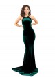 Sleeveless High Neck Stretch Velvet Dark Green Sweep Train Formal Dress
