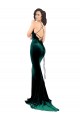 Sleeveless High Neck Stretch Velvet Dark Green Sweep Train Formal Dress