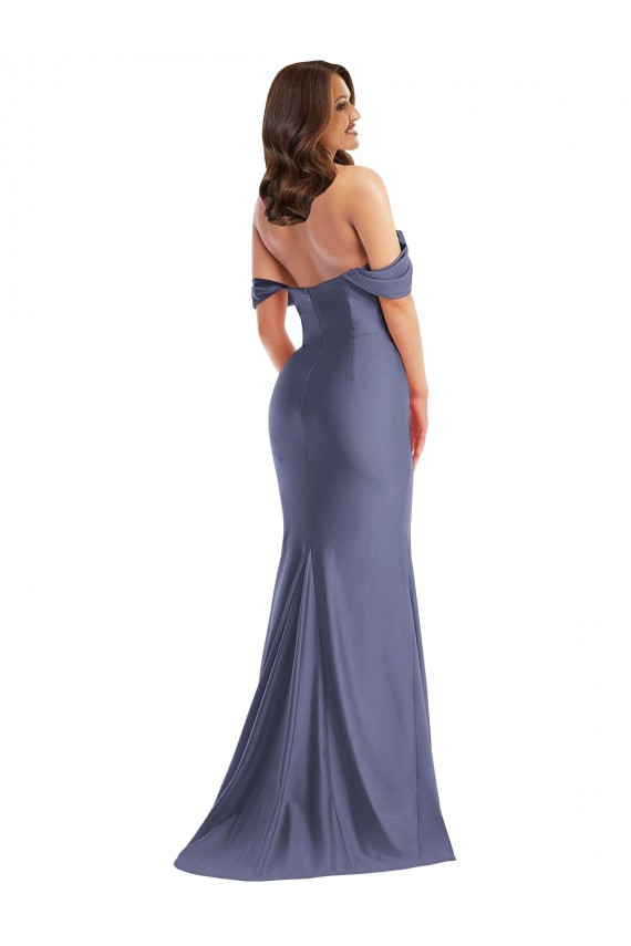 Sleeveless Off the Shoulder Silky Satin French Blue Long Black Tie Plus Size Formal Dress