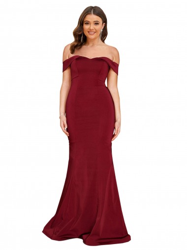 Affordable Sleeveless Off the Shoulder Spandex Burgundy Long Formal Plus Size Formal Dress UK