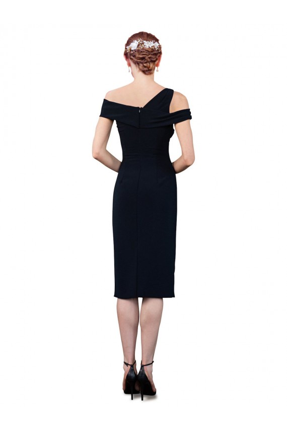 Sleeveless Off the Shoulder Stretch Crepe Dark Navy Cocktail Length Formal Dress
