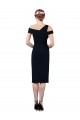 Sleeveless Off the Shoulder Stretch Crepe Dark Navy Cocktail Length Formal Dress