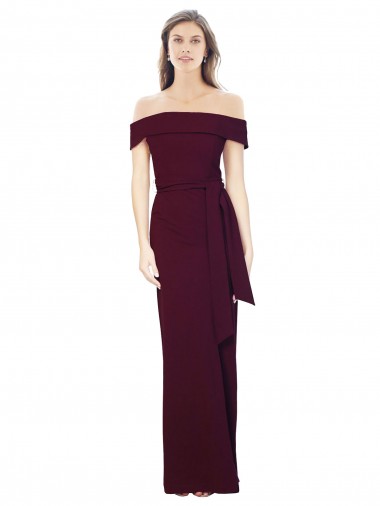Affordable Sleeveless Off the Shoulder Stretch Crepe Burgundy Gold Long Formal Dress UK