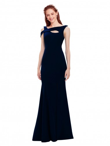 Affordable Sleeveless Off the Shoulder Stretch Crepe Dark Navy Long Formal Dress UK