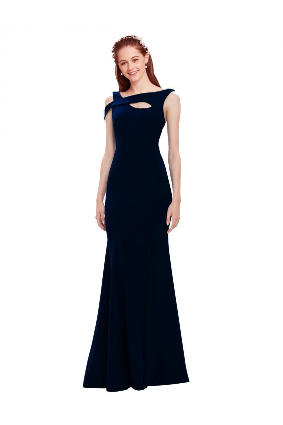 Sleeveless Off the Shoulder Stretch Crepe Dark Navy Long Formal Dress