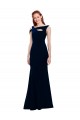 Sleeveless Off the Shoulder Stretch Crepe Dark Navy Long Formal Dress