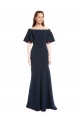 Short Sleeves Off the Shoulder Stretch Crepe Dark Navy Long Formal Dress