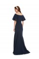 Short Sleeves Off the Shoulder Stretch Crepe Dark Navy Long Formal Dress