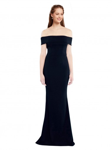 Affordable Sleeveless Off the Shoulder Stretch Crepe Dark Navy Long Formal Gowns UK
