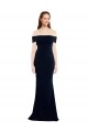 Sleeveless Off the Shoulder Stretch Crepe Dark Navy Long Formal Gowns