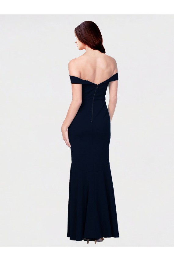 Sleeveless Off the Shoulder Stretch Crepe Ivory Long Formal Dress