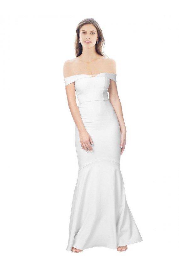 Sleeveless Off the Shoulder Stretch Crepe Ivory Long Formal Dress