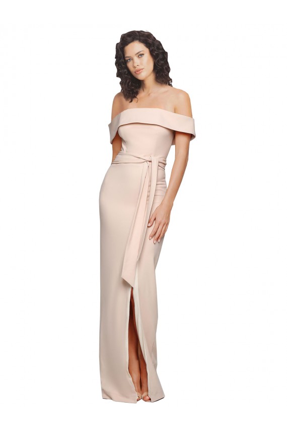 Sleeveless Off the Shoulder Stretch Crepe Nude Long Formal Dress