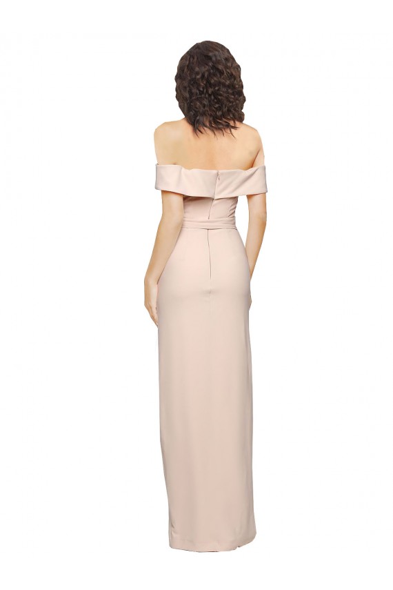 Sleeveless Off the Shoulder Stretch Crepe Nude Long Formal Dress