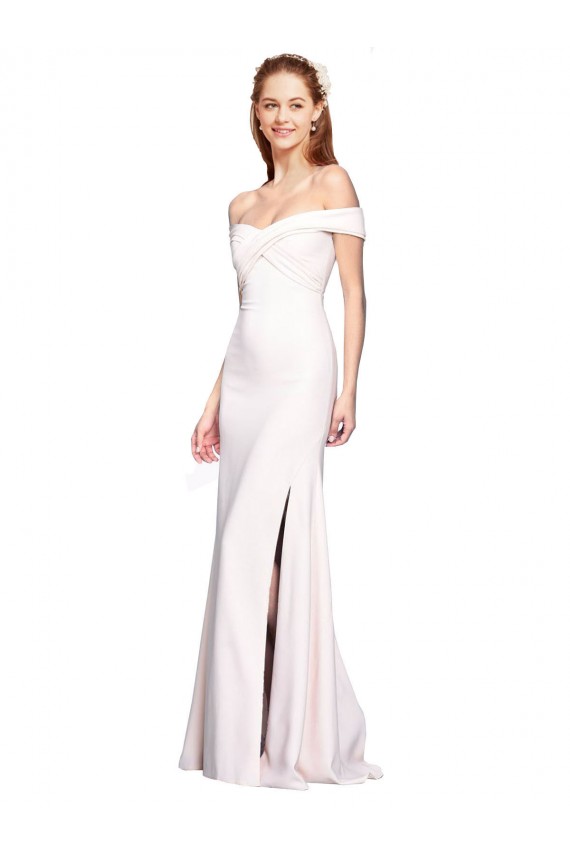 Sleeveless Off the Shoulder Stretch Crepe White Long Formal Dress