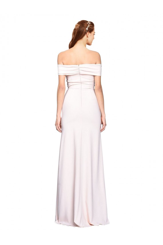 Sleeveless Off the Shoulder Stretch Crepe White Long Formal Dress
